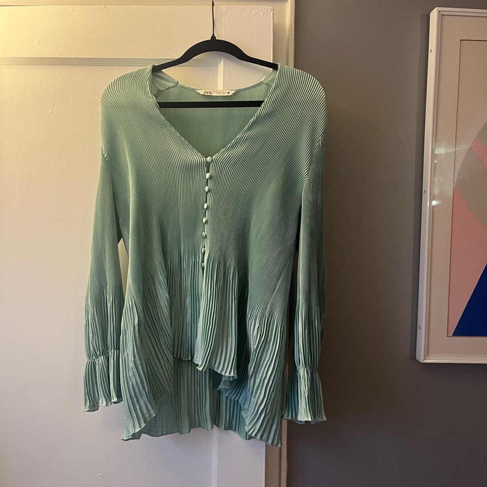 Zara Mint Pleated Blouse